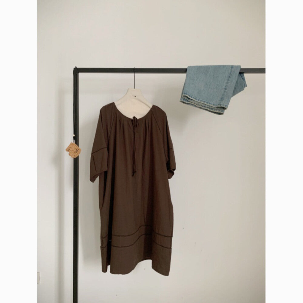 Short Sleeve Drawstring Loose Midi Dress 7