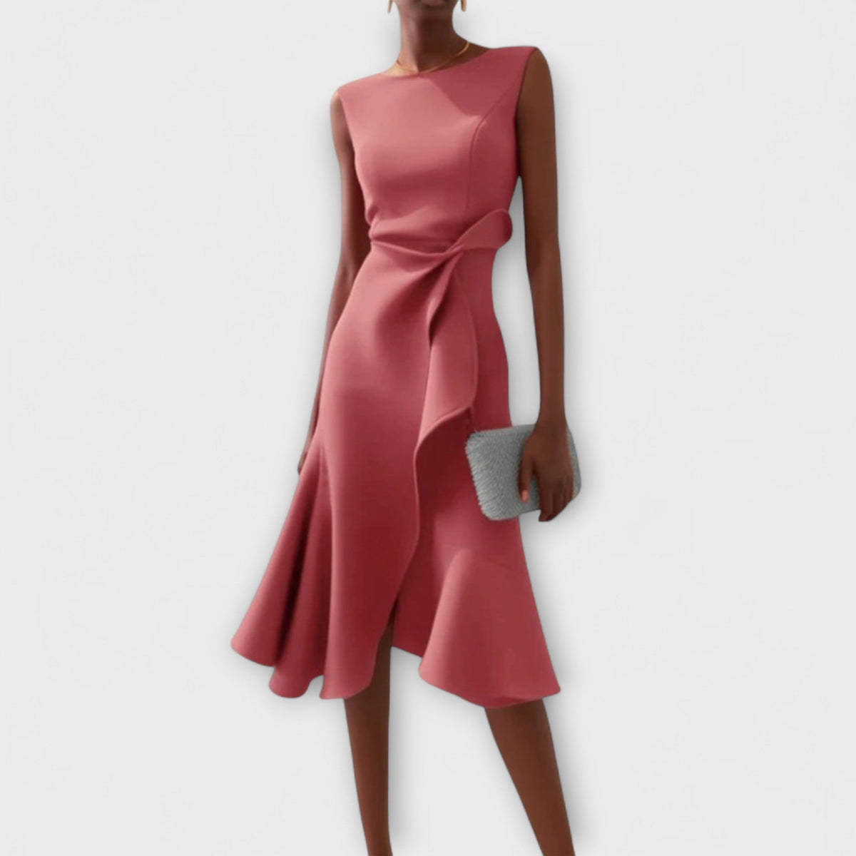 Boat Neck Sleeveless Ruffle Wrap Front Midi Dress 5