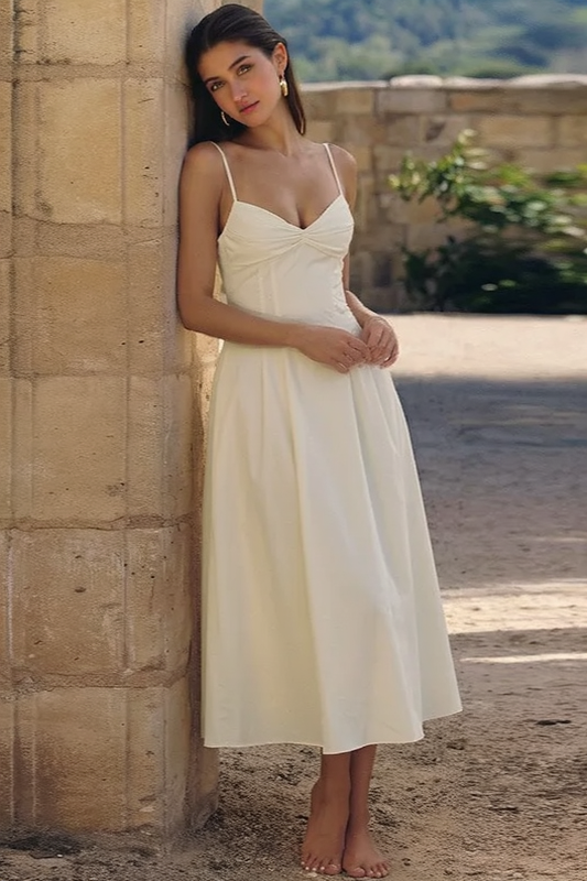 Spaghetti Strap Sweetheart Twist Front Fit and Flare Midi Dress 3