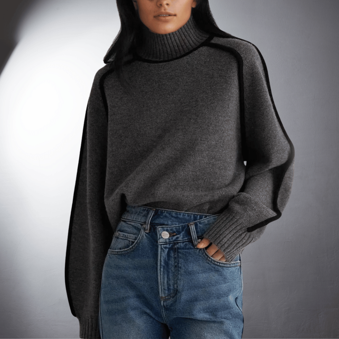 Turtleneck Long Sleeve Contrast Trim Sweater 5