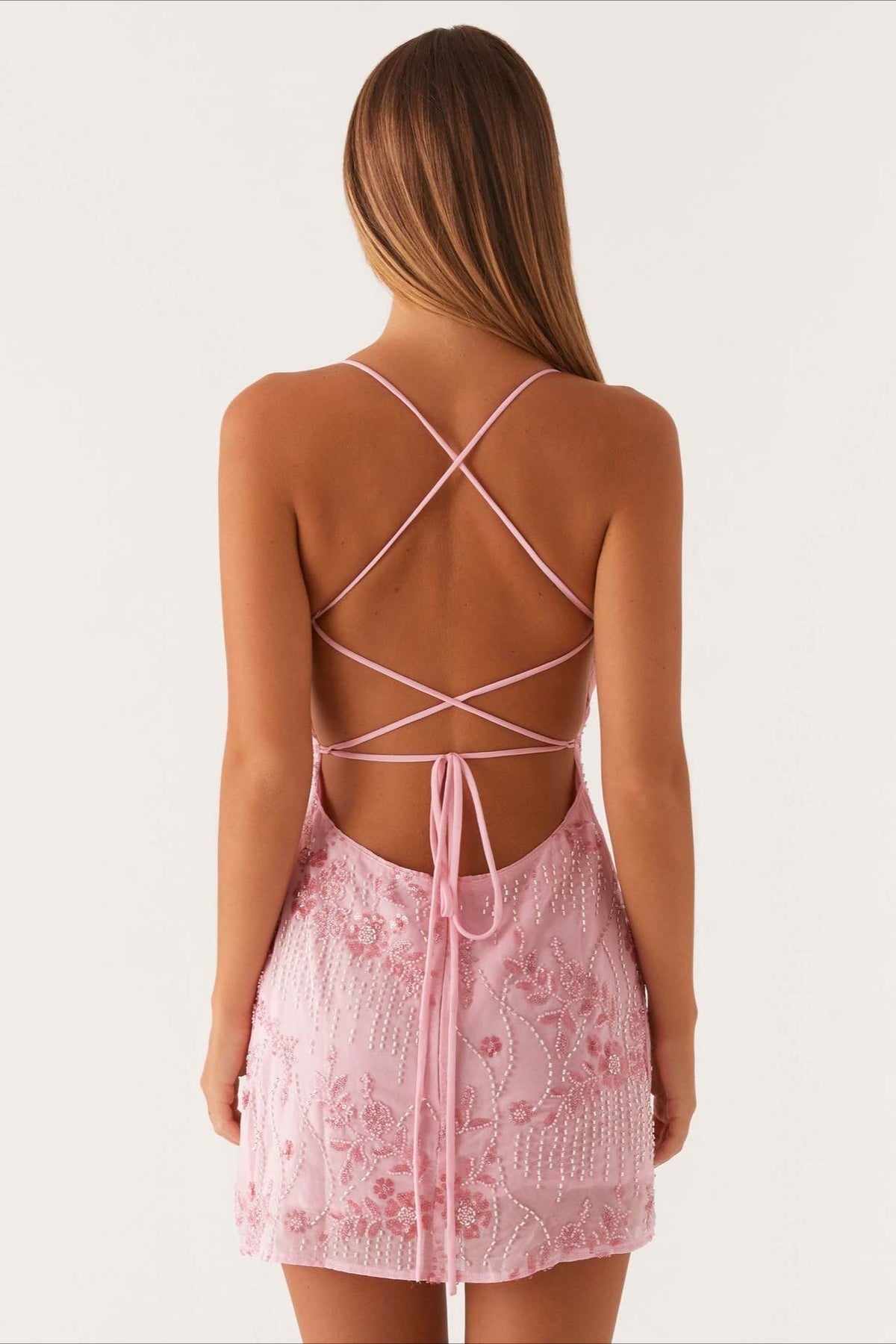 Beaded Floral Spaghetti Strap Bodycon Mini Cocktail Dress - View 12