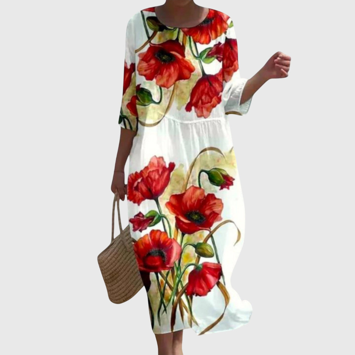 Rose Floral Round Neck Half Sleeve Maxi Dress 5