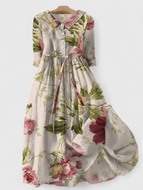 Floral Collared Belted Long Sleeve Shirt Maxi Dress 2