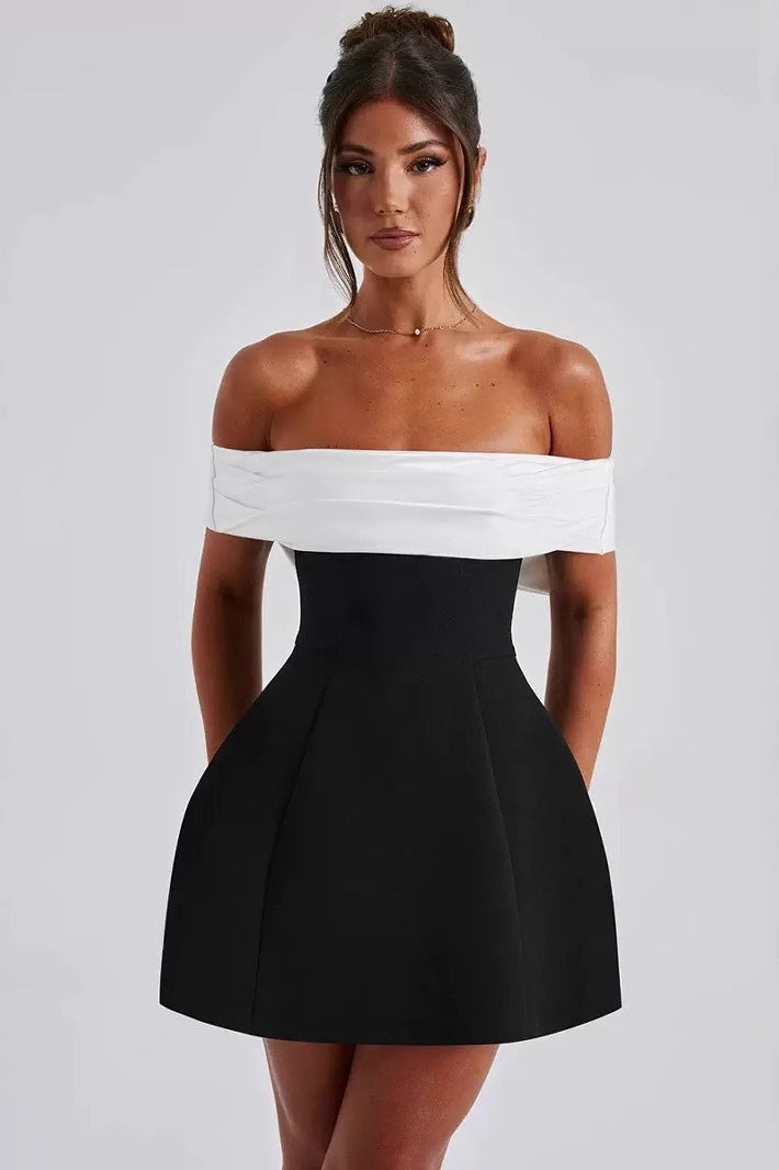 Off Shoulder Contrast Bandeau Corset Flare Mini Dress 3
