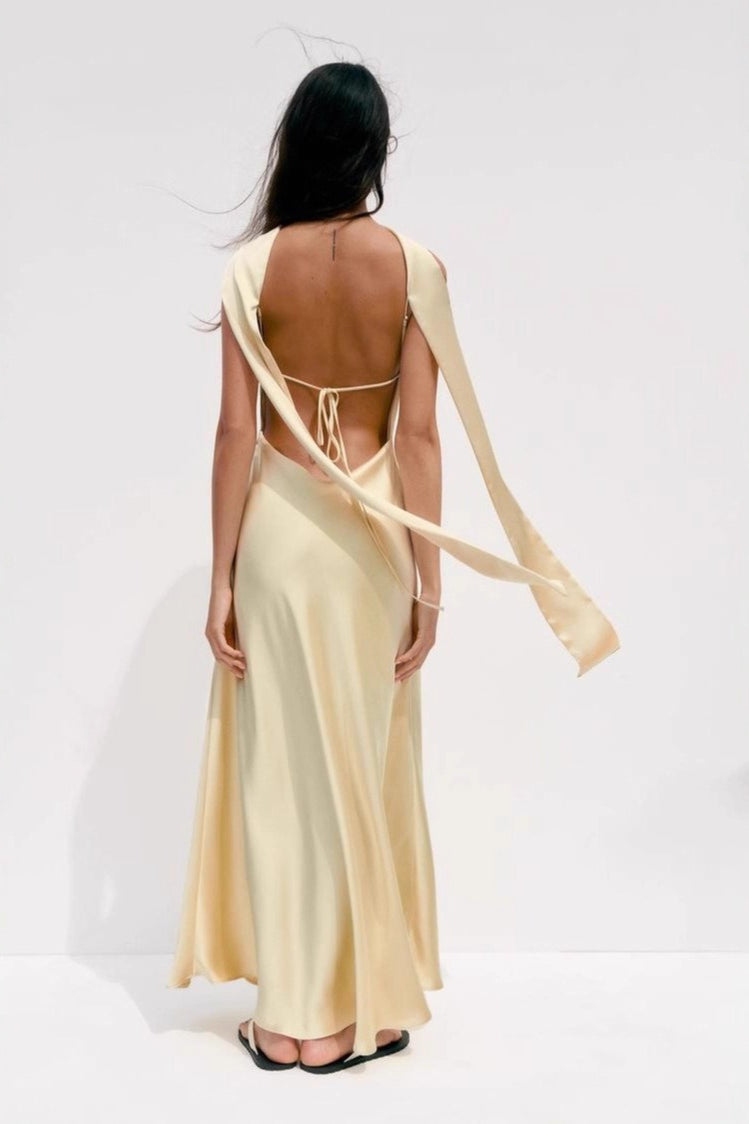 Halter Satin Sash Silk Dress - View 2