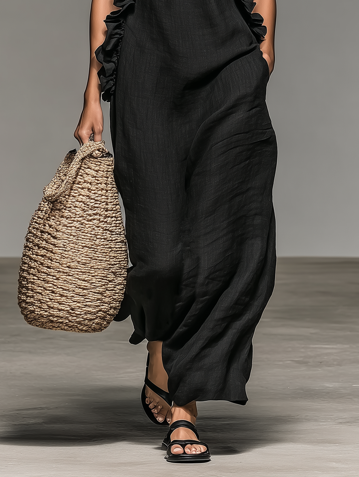 Ruffle Trim Halter Neck Sleeveless Maxi Dress 4