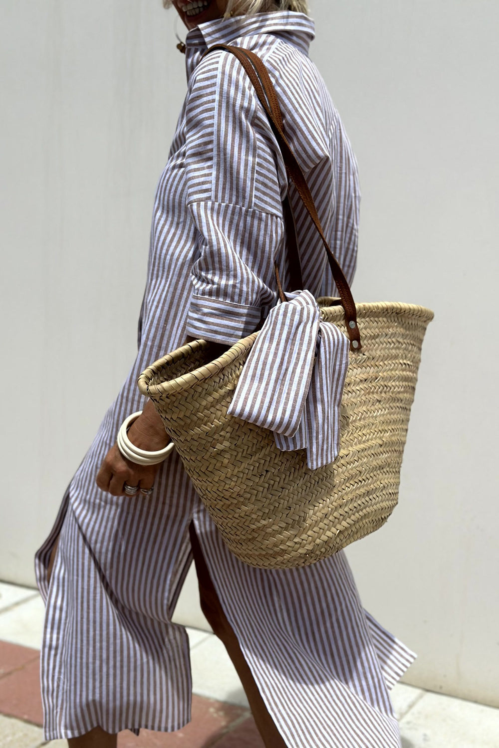 Striped Long Sleeve Button Front Shirt Dress 10