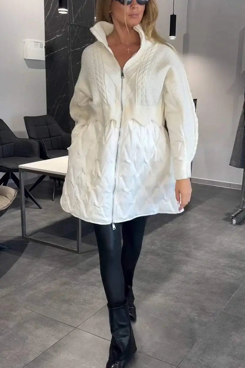 High Neck Zip Front Knit Quilted Hybrid Jacket 3