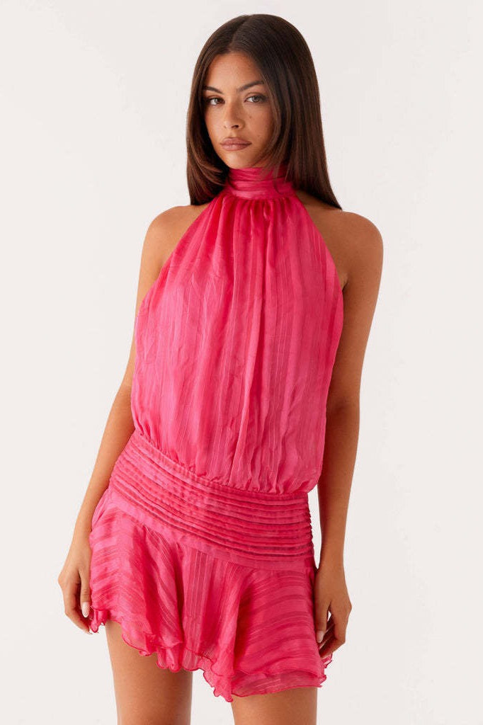 Backless Halter-Neck Mini Dress