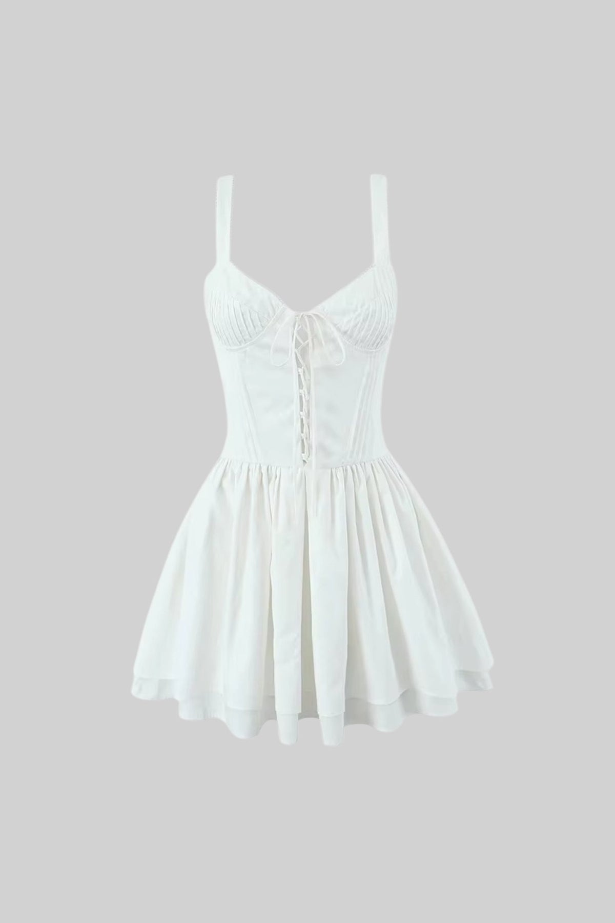 Corset Style Sleeveless Dress With Lace-Up Front Detailing - White - View 2