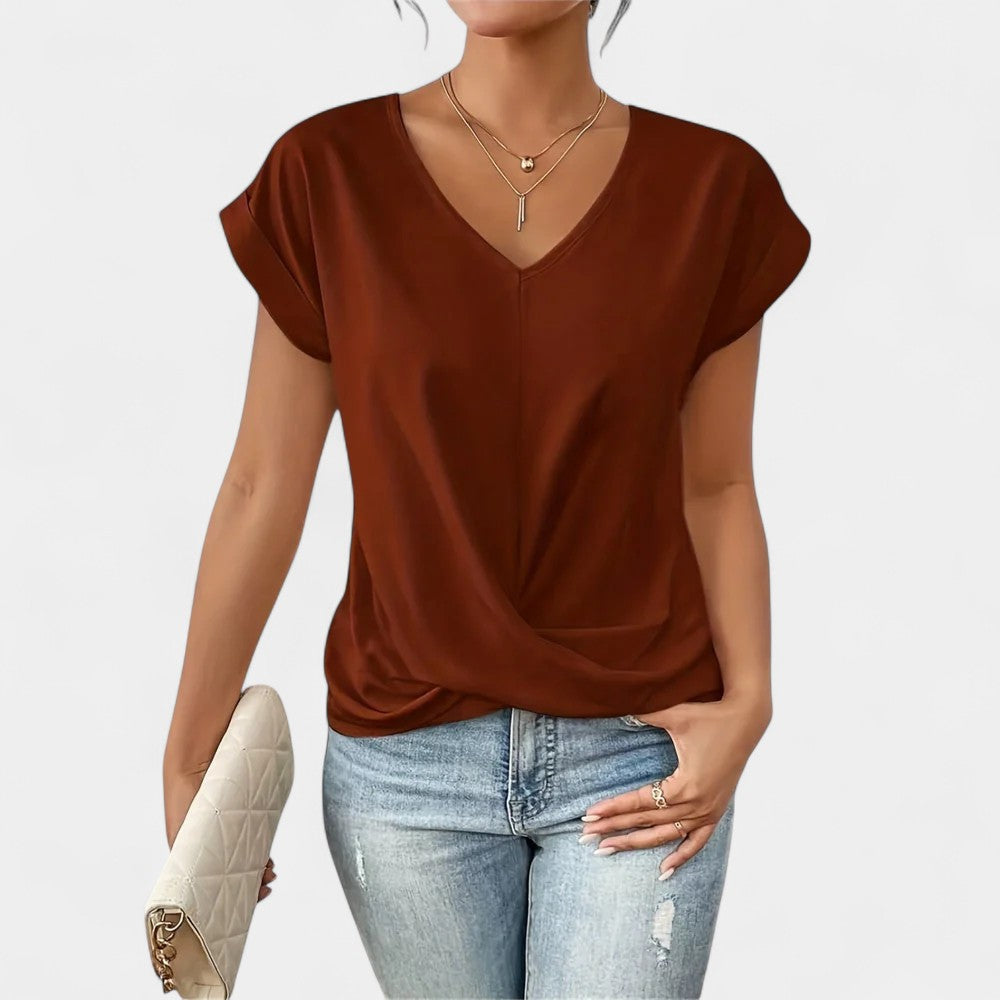 V-Neck Cap Sleeve Twist Front Top 7