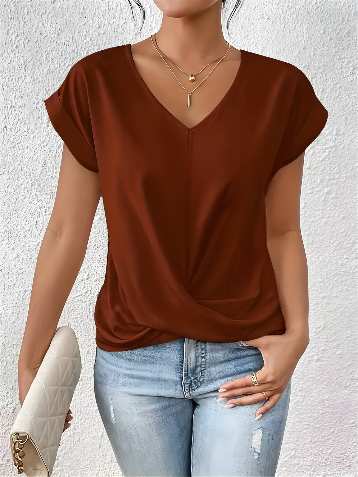 V-Neck Short Sleeve Twist Front Top 4