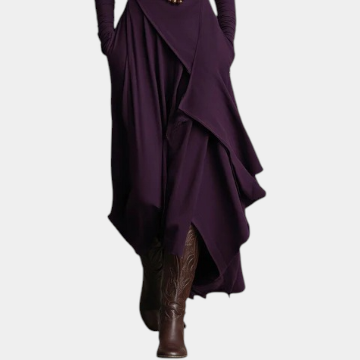 Turtleneck Long Sleeve Asymmetric Draped Maxi Dress 9
