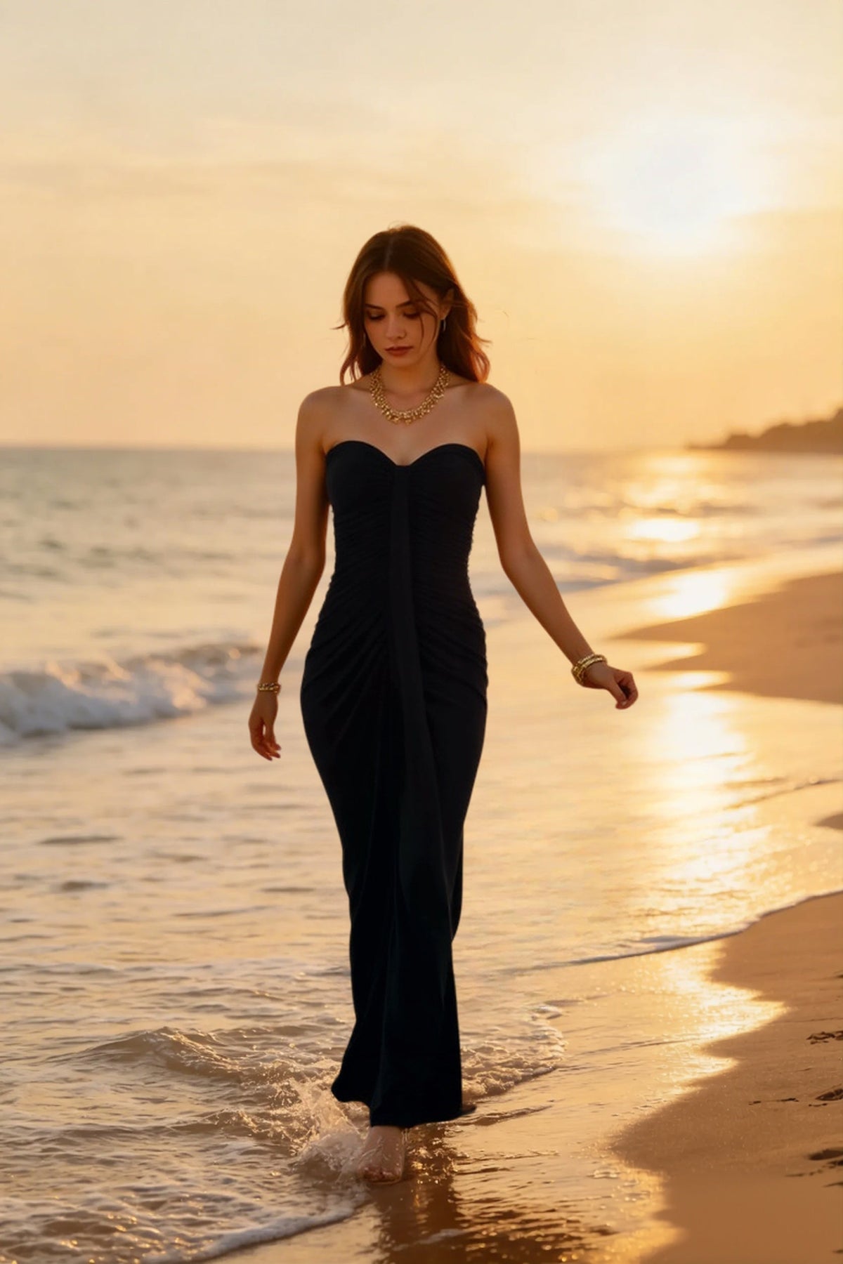 Strapless Sweetheart Ruched Column Maxi Dress 6