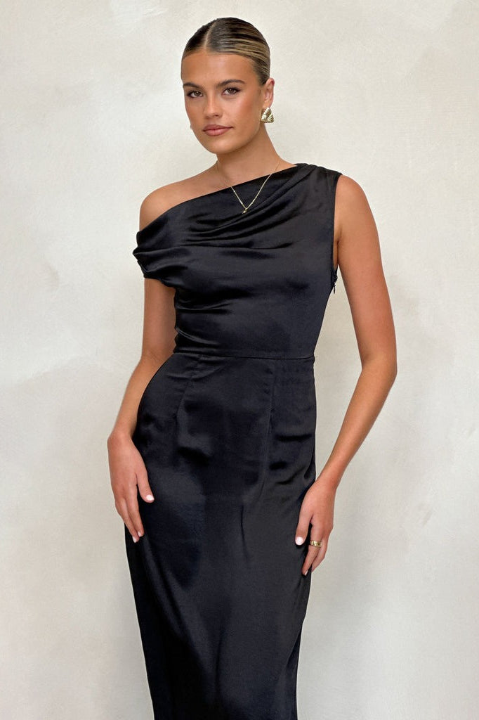 One Shoulder Cowl Neck Satin Maxi Dress 4