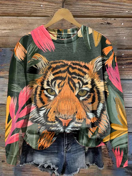 Leopard Print Crew Neck Long Sleeve Sweatshirt 3