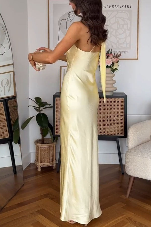 Asymmetrical Shoulder Tie Sleeveless Formal Dress - View 4