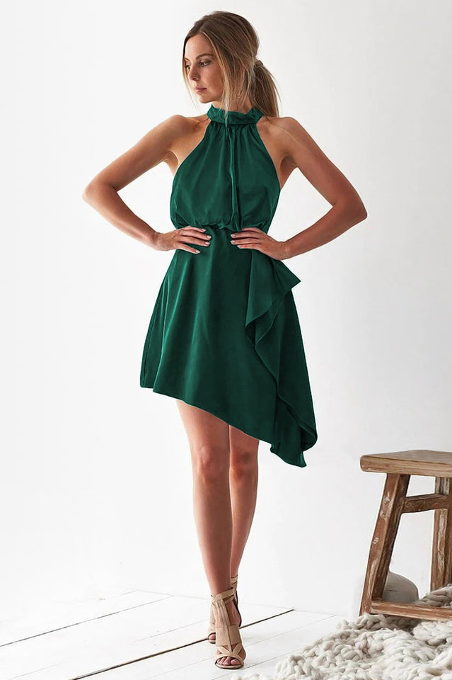 Halter Neck Sleeveless Asymmetric Handkerchief Hem Midi Dress 41
