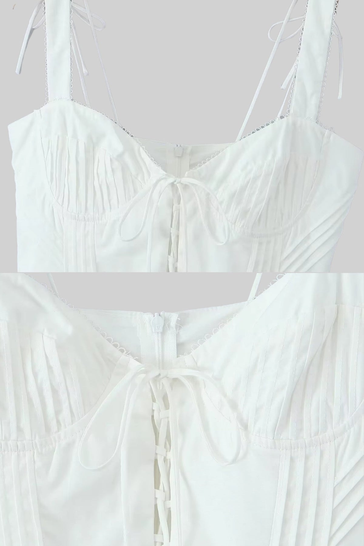 Corset Style Sleeveless Dress With Lace-Up Front Detailing - White - View 10