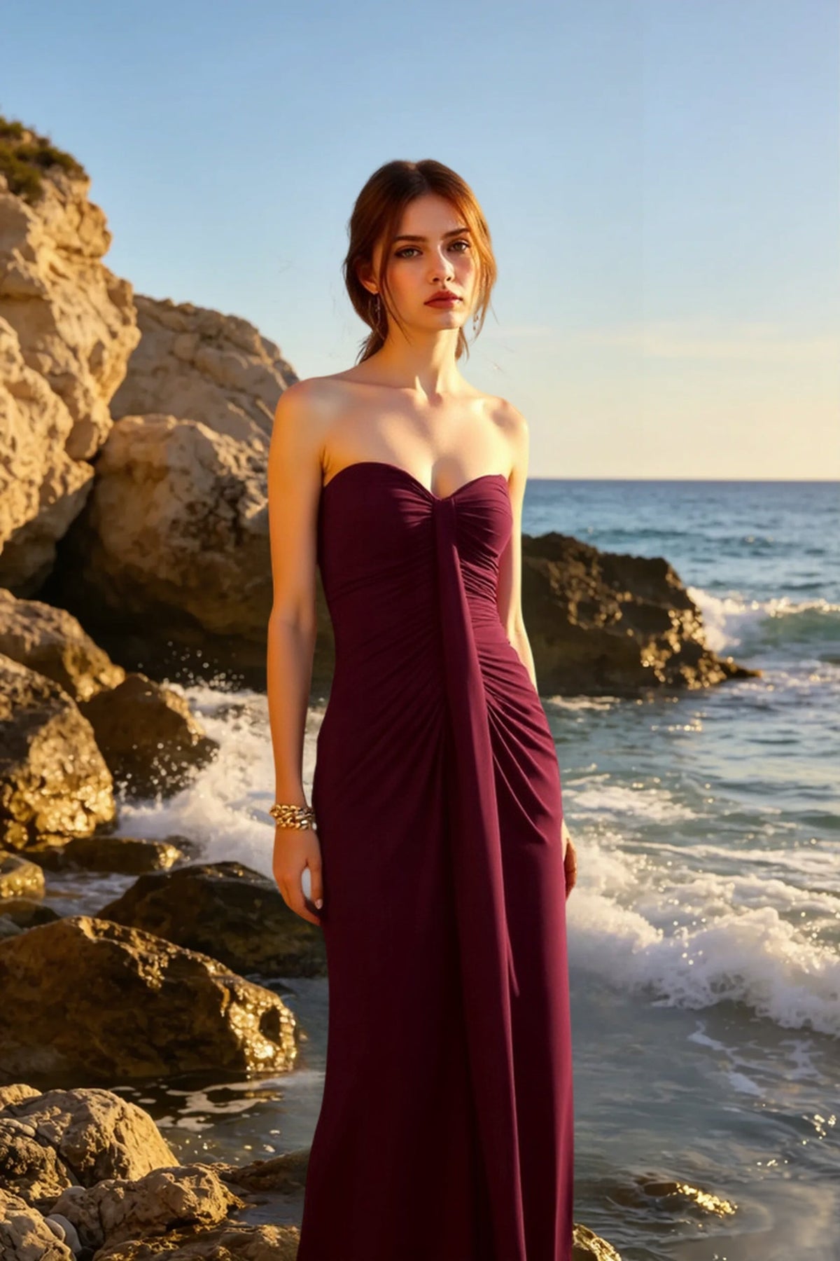 Strapless Sweetheart Ruched Column Maxi Dress 2