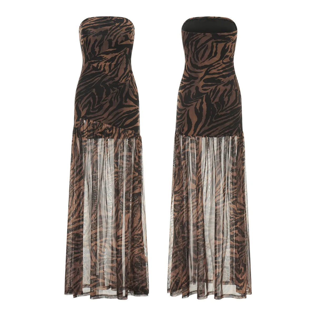 Strapless Mesh High Split Maxi Dress 2