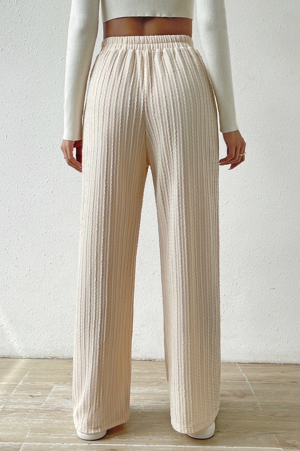 Elastic High Waist Solid Straight Leg Knit Pants