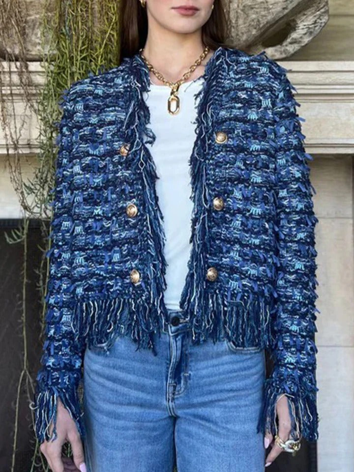 Fringe Trim Gold Button Tweed Jacket 8