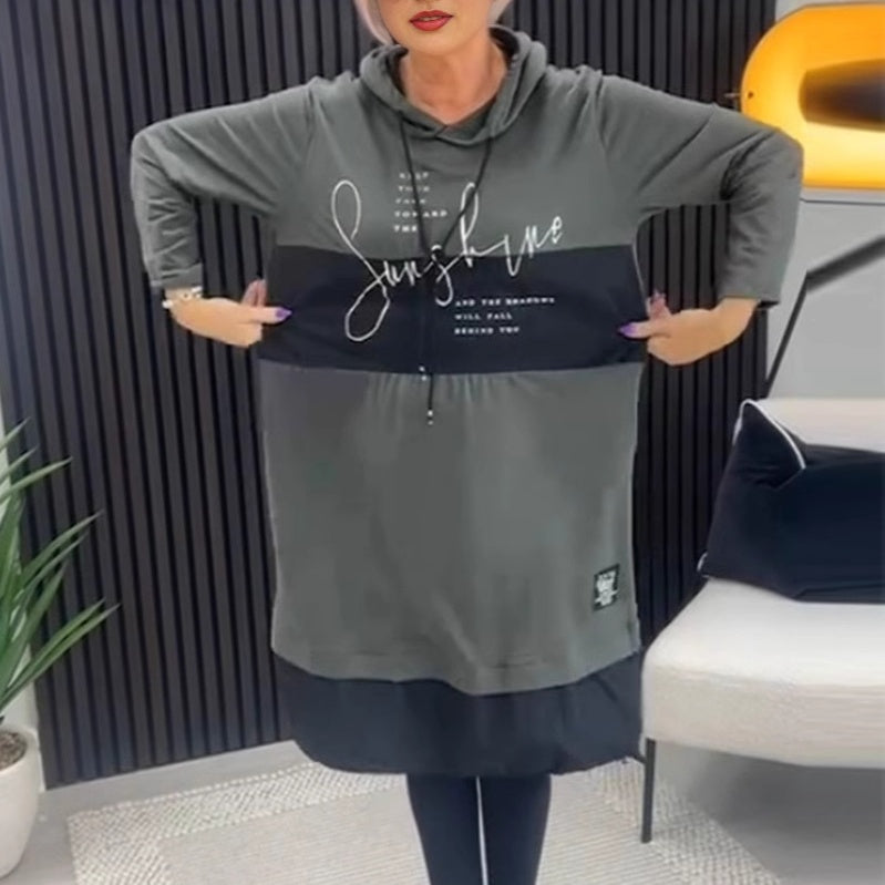 Graphic Print Drawstring Oversized High Low Hoodie Dress 3