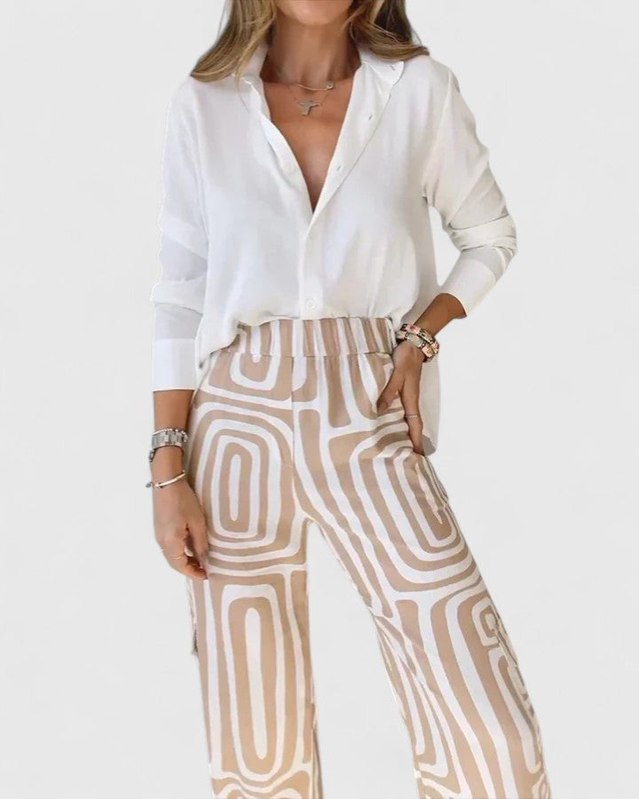 Geometric Print Belted Wide Leg Pants 6