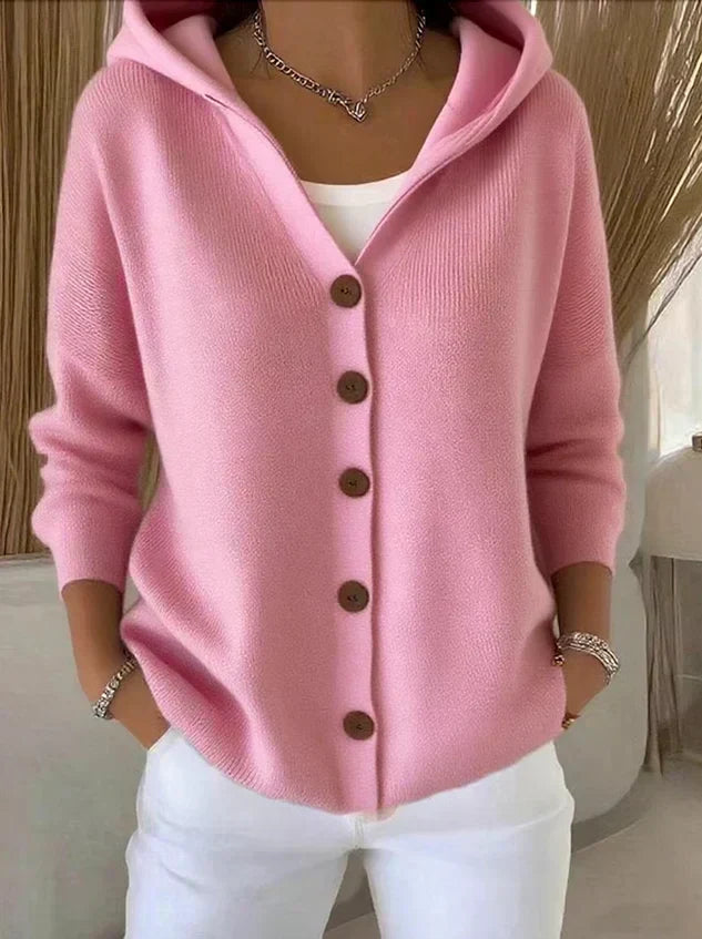 Hooded Button Front Knit Cardigan