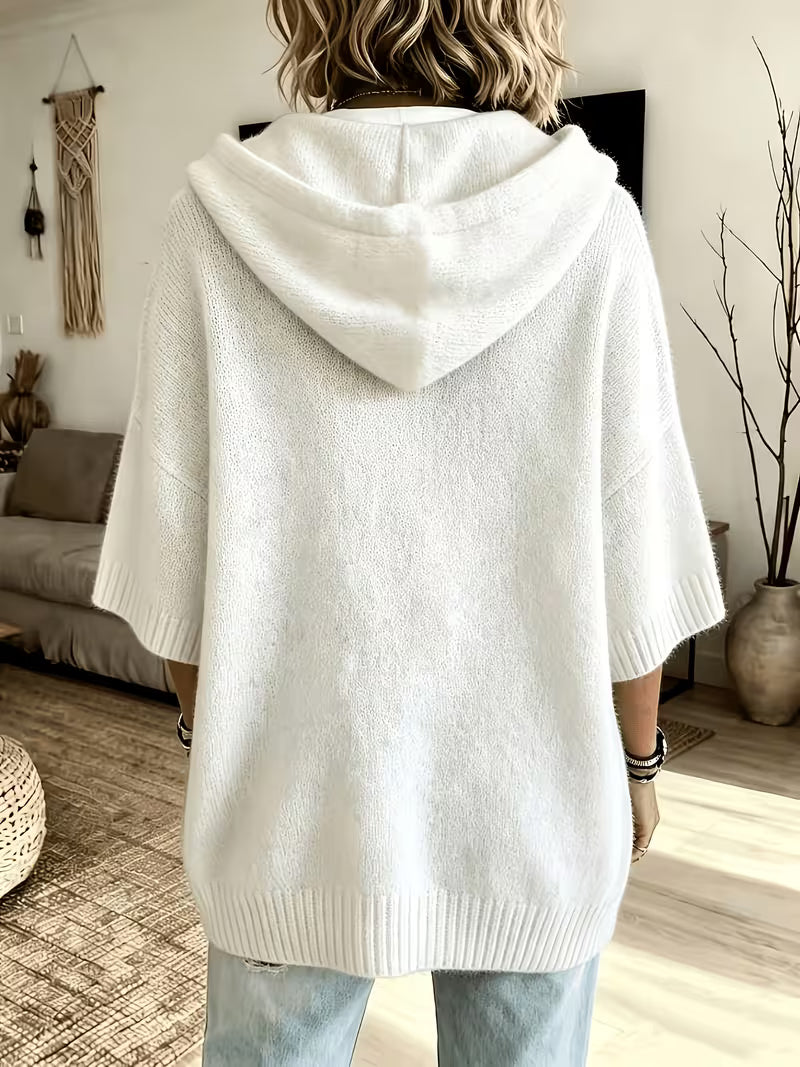 Hooded Drawstring Oversized Knit Poncho Sweater 26