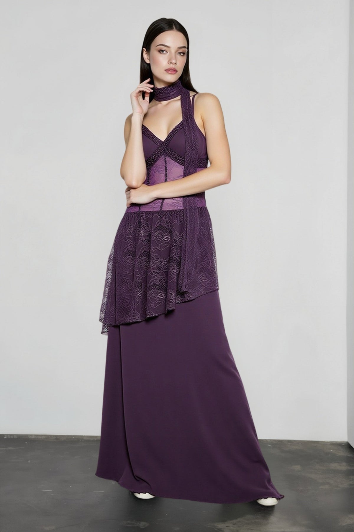 Lace Sheer Mesh Maxi Dress