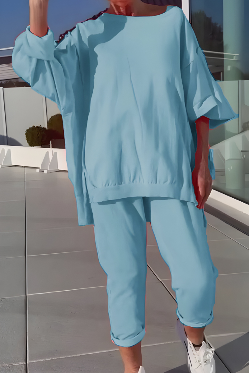 Oversized Round Neck Top and Pants Two Piece Set 7