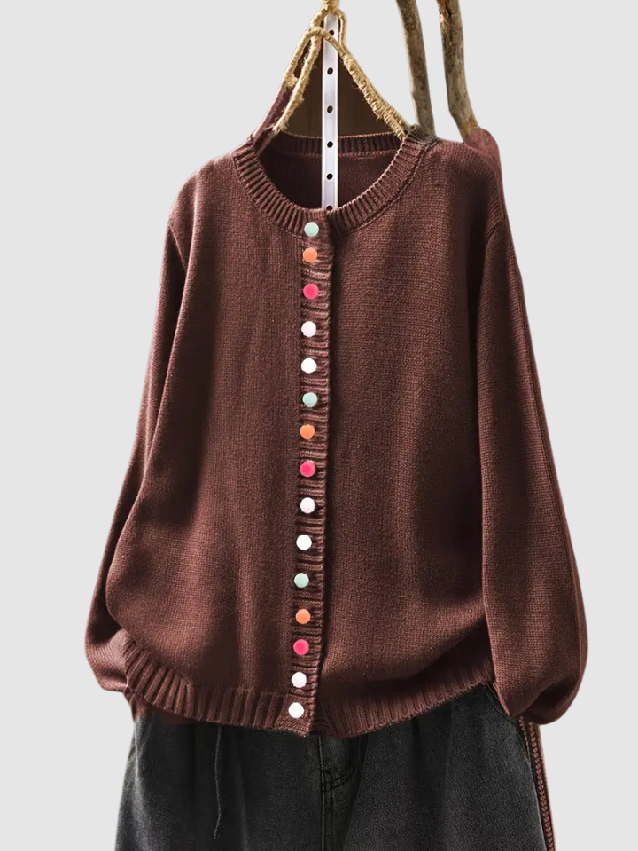 Crew Neck Long Sleeve Button Front Knit Cardigan 6