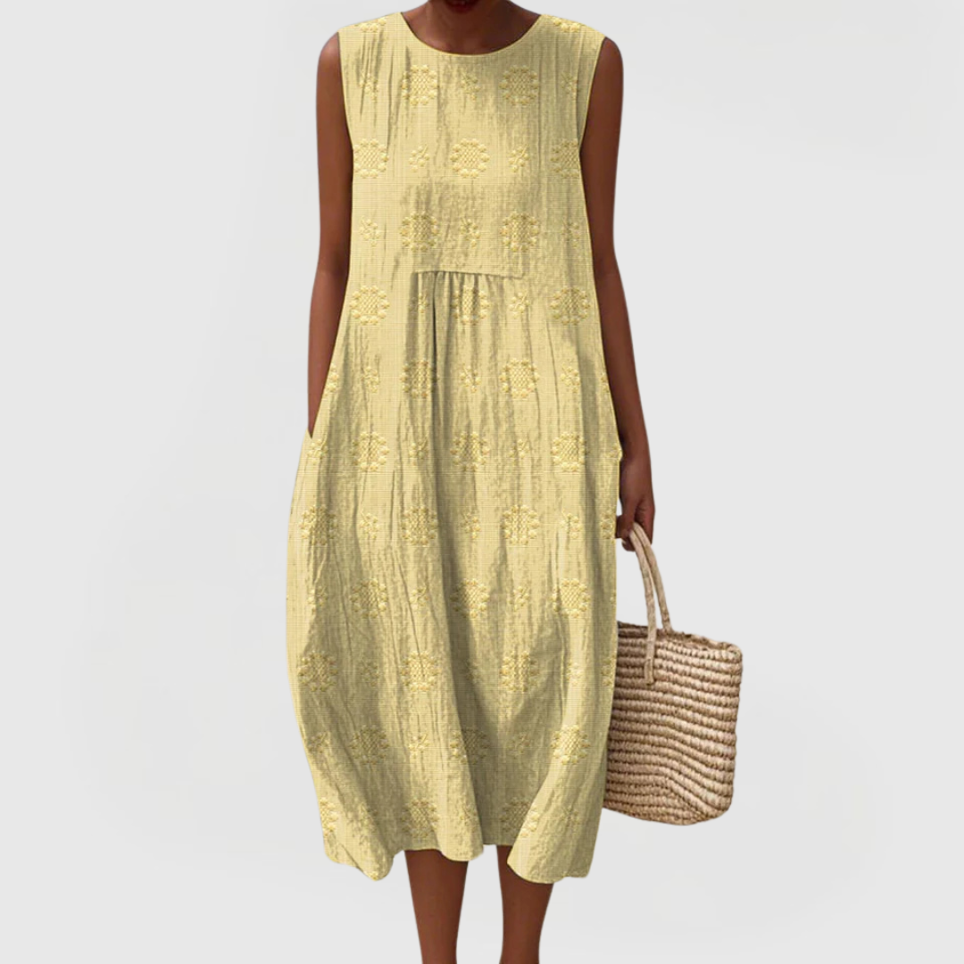 Floral Jacquard Textured Sleeveless Pocket Midi Dress 5