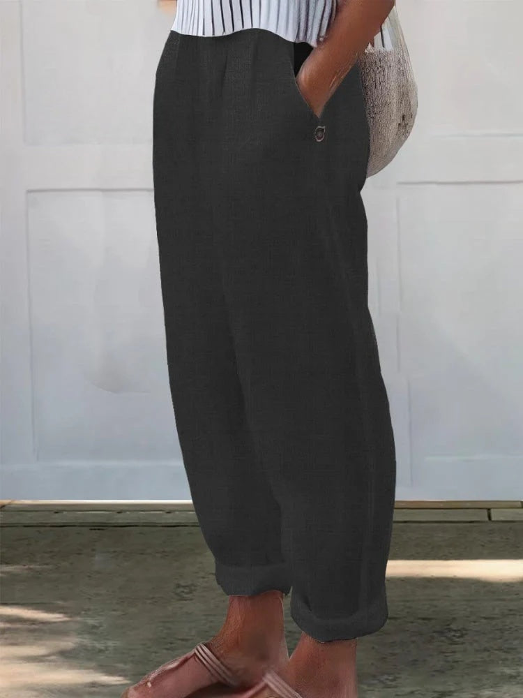 High Waist Tapered Pocket Casual Pants 7