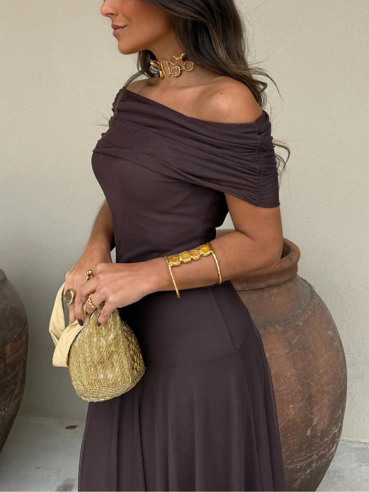 Toledo One Shoulder Mesh Maxi Dress - View 7