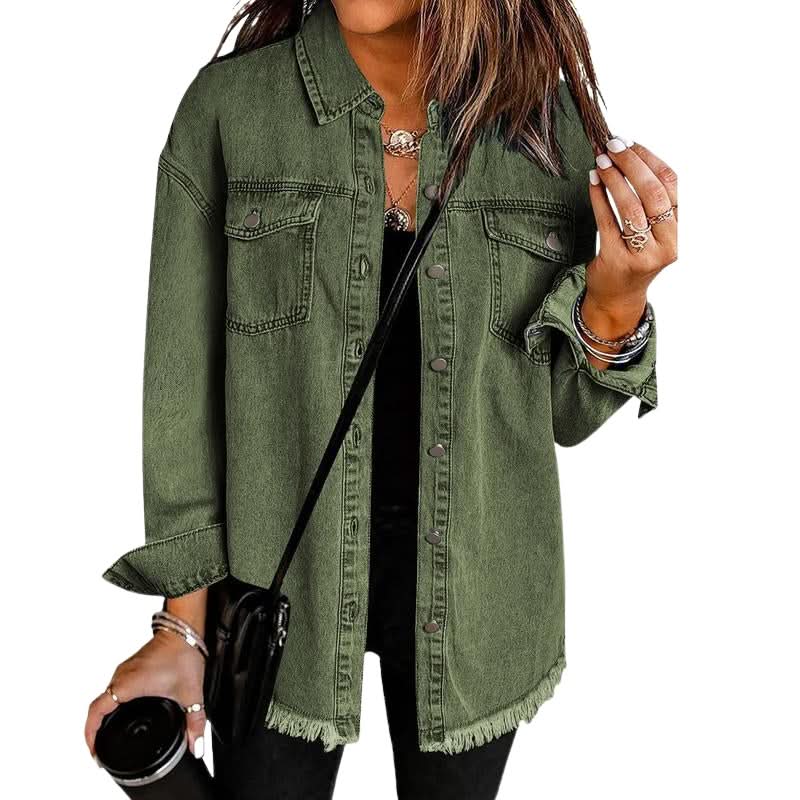Button Front Frayed Hem Longline Denim Jacket 6