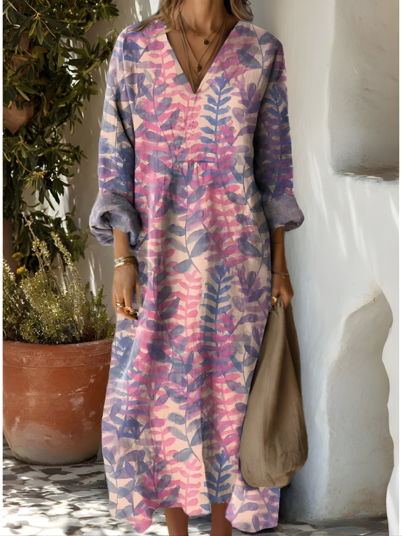 Paisley Floral Long Sleeve Round Neck Maxi Dress 7