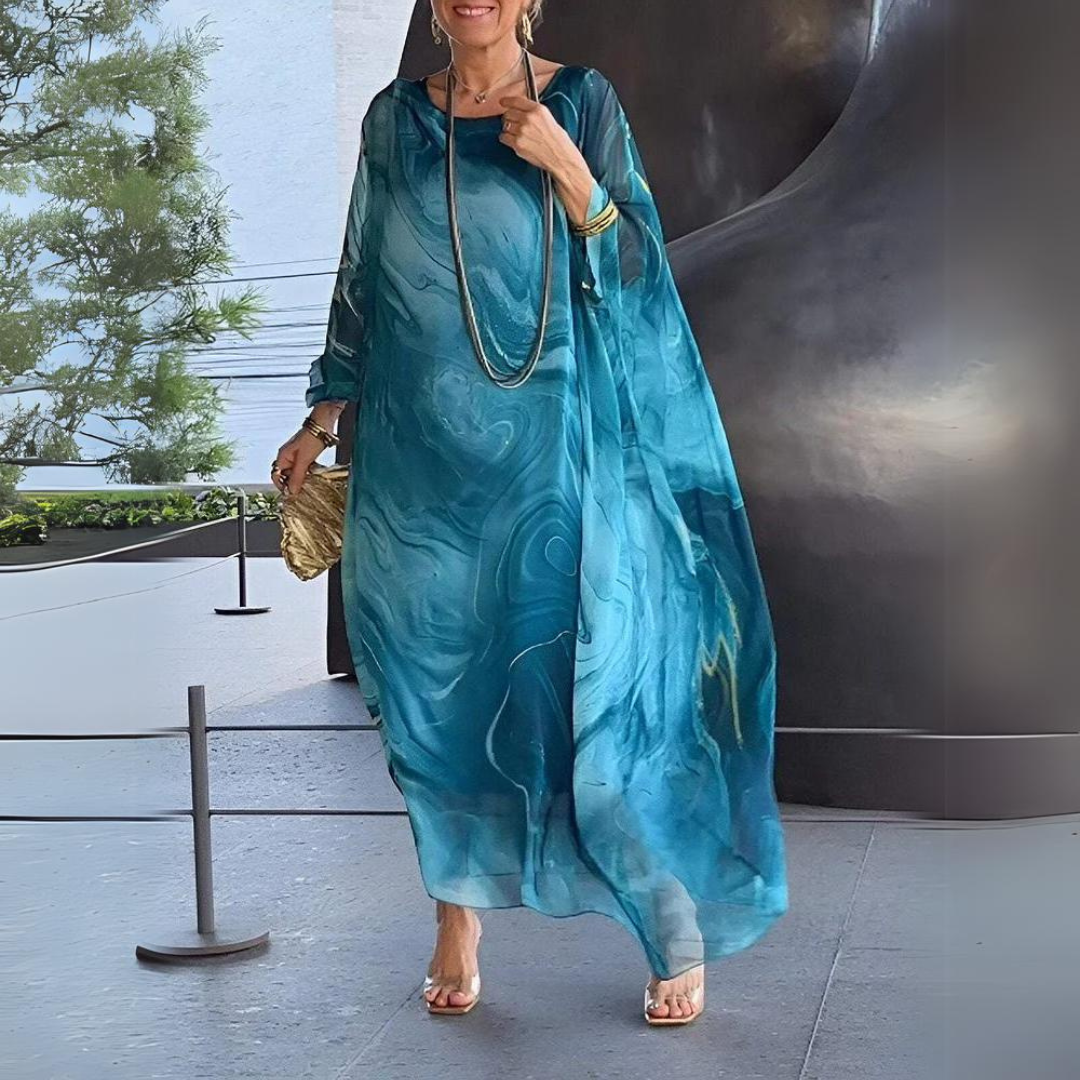 Marble Print Batwing Sleeve Kaftan Maxi Dress - View 8