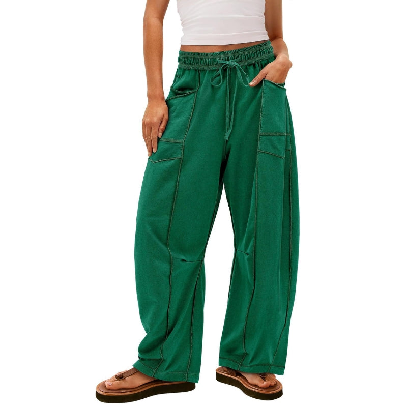 High Waist Drawstring Contrast Stitch Wide Leg Pants 7