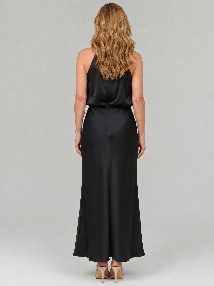 Satin Halter Neck Draped Maxi Dress 10