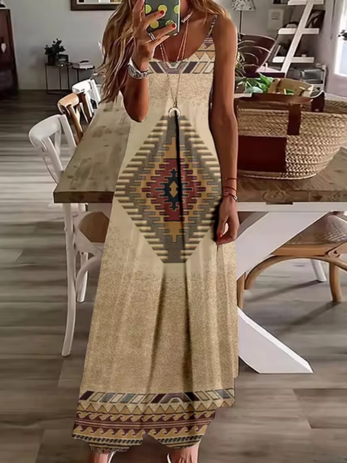 Spaghetti Strap V-Neck Relaxed A-Line Maxi Dress - View 13