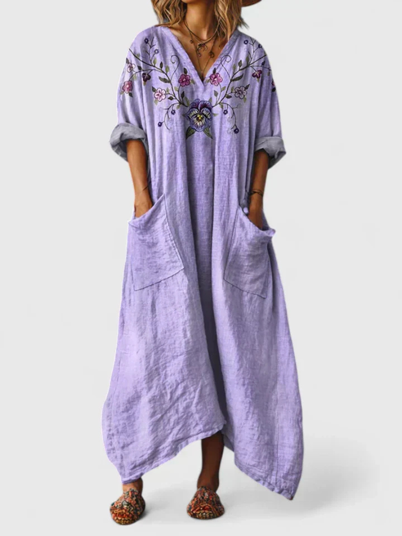 Abstract Print V-Neck Roll Sleeve Kaftan Maxi Dress 7