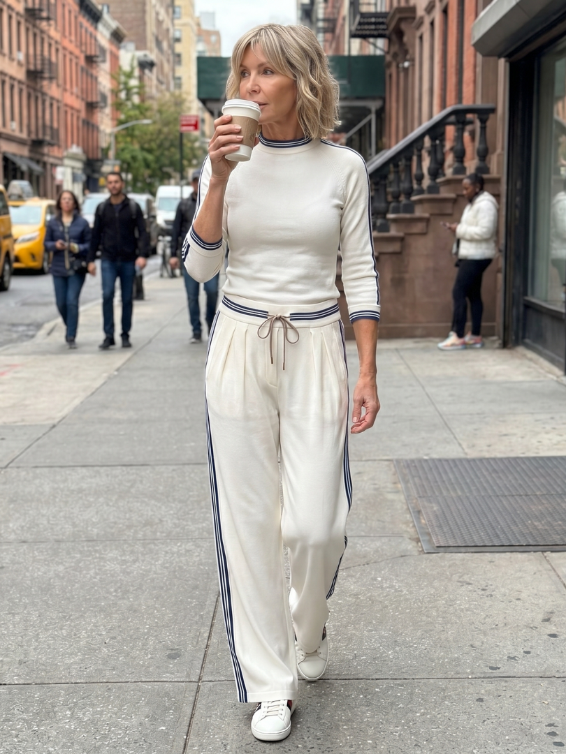 Mock Neck Long Sleeve Top and Side Stripe Wide Leg Pants Two Piece Set 7