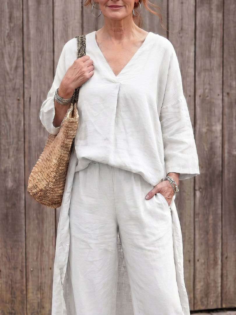 V-Neck Tunic Top and Wide Leg Pants Two Piece Set 6
