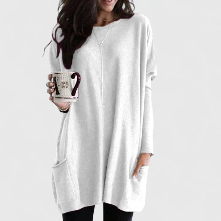 Round Neck Long Sleeve Oversized Pocket Tunic Top 4
