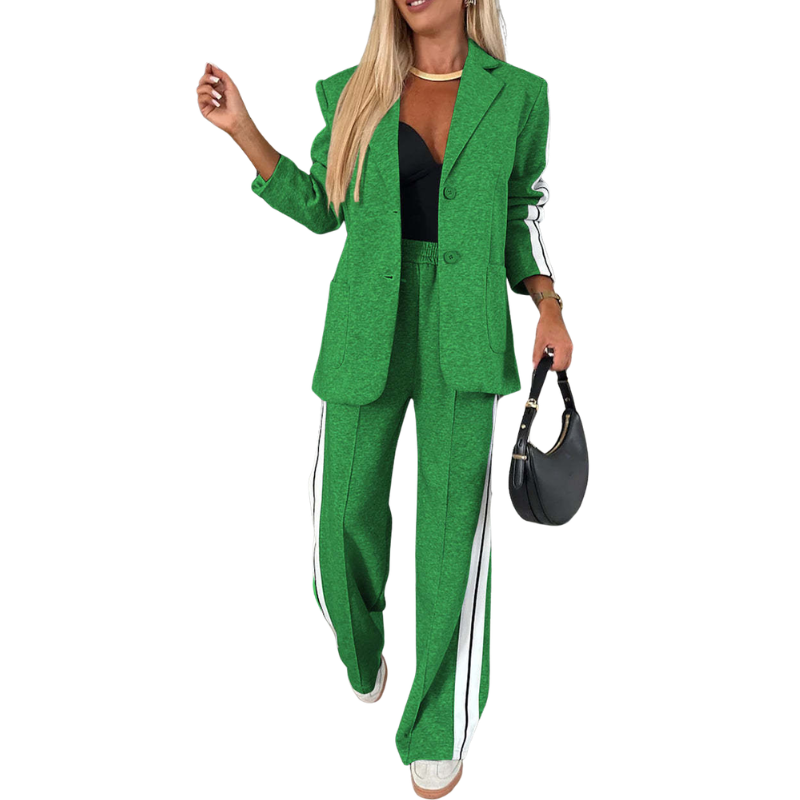 Side Stripe Blazer and Wide Leg Pants Two Piece Set 7