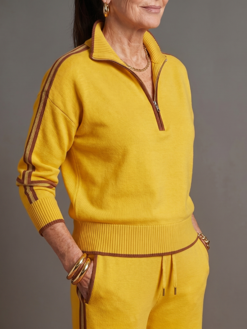 Quarter Zip Sweatshirt and Side Stripe Wide Leg Pants Two Piece Set 6