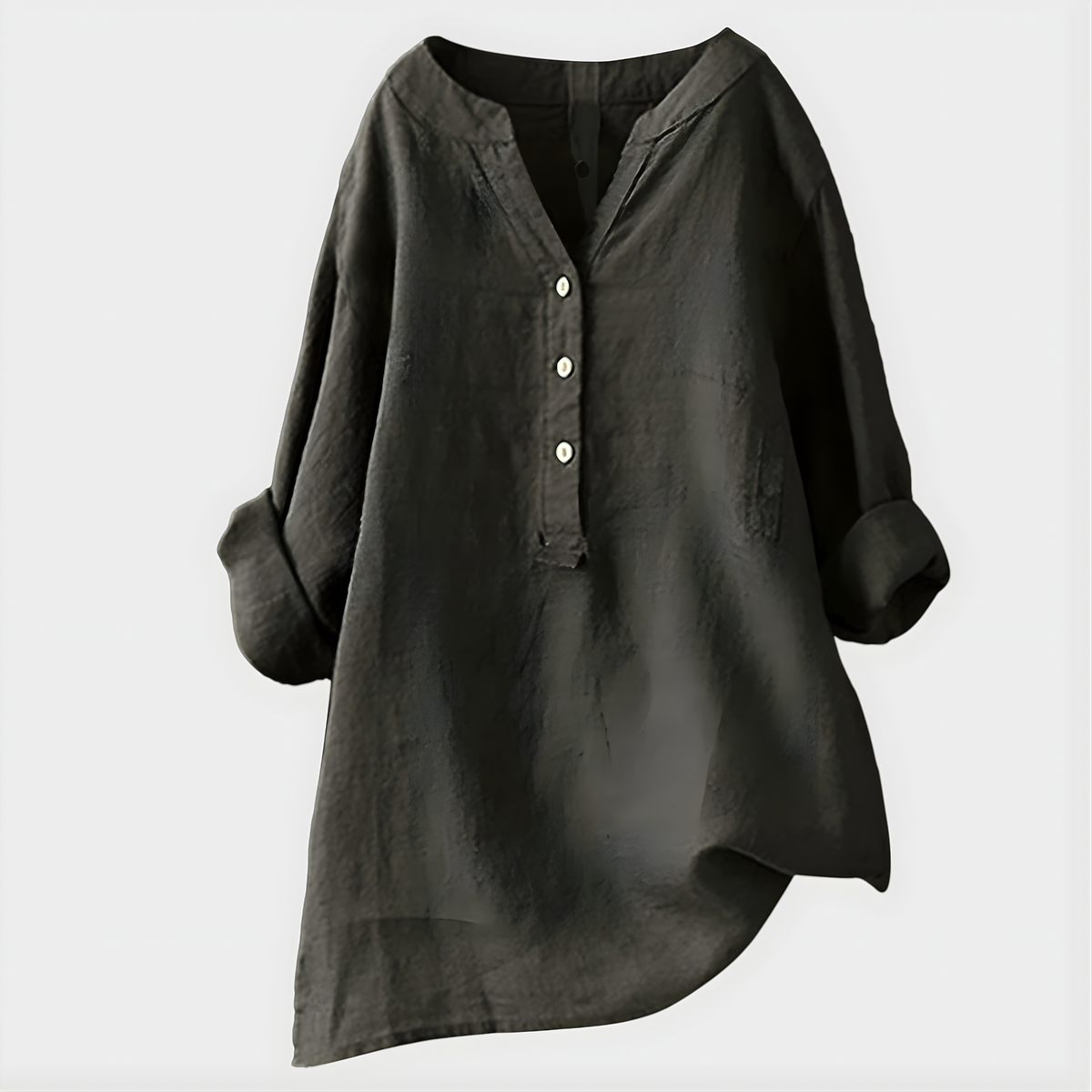 Band Collar Half Button Roll Sleeve Linen Blouse 8